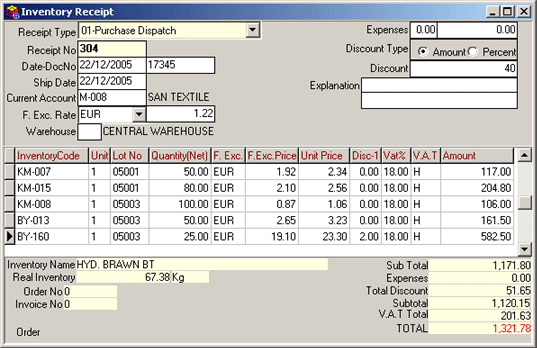 inventory receipts