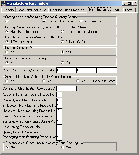 Machine Parameter Control Parameters